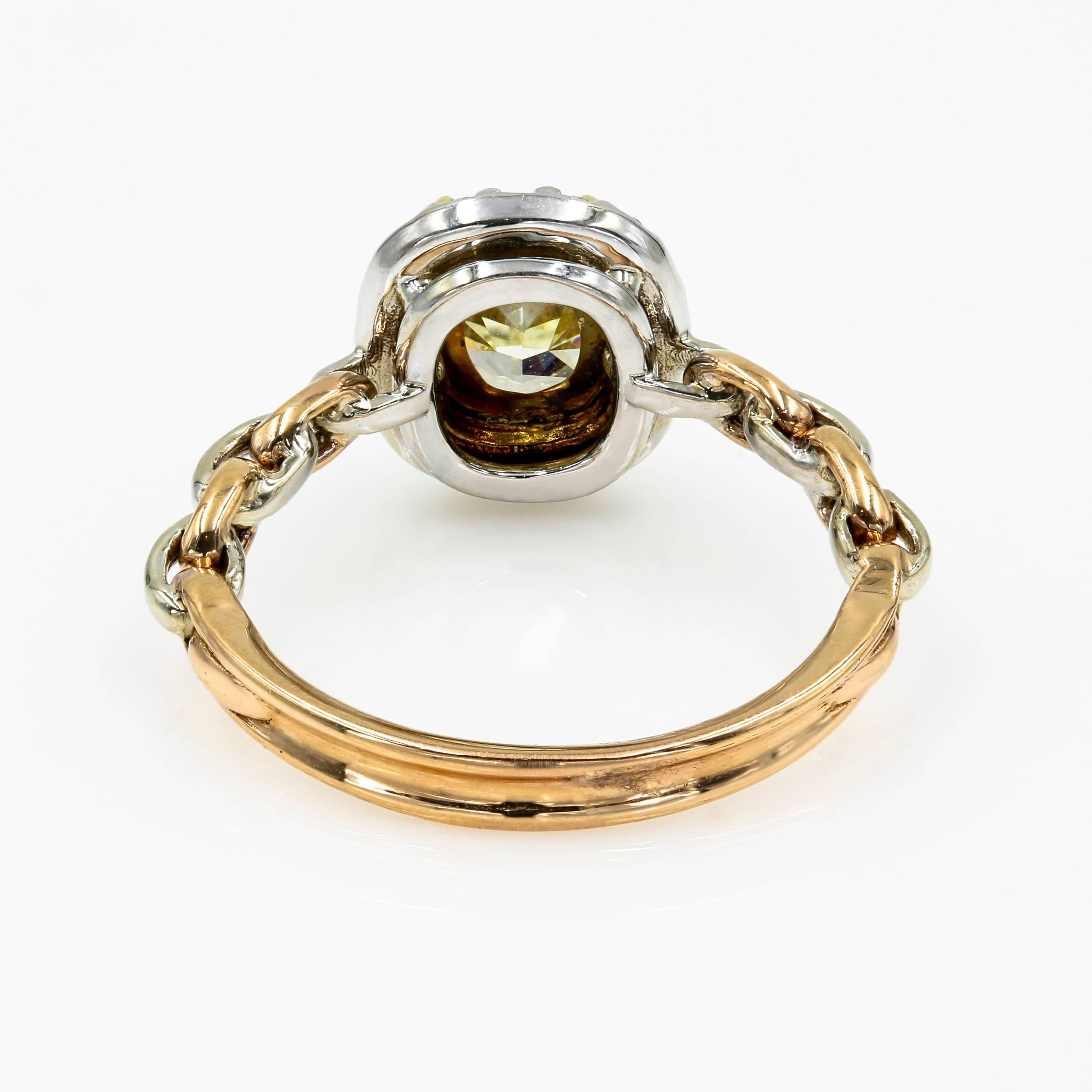 Women's GIA Certified Natural Light Yellow 1.30 Cushion Cut Chardonnay Diamond Ring