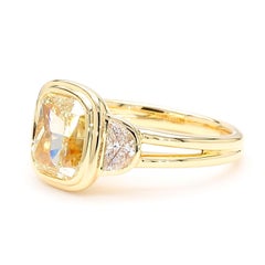 GIA Certified Natural Light Yellow Cushion Diamond 3.43 Carat TW Gold Ring