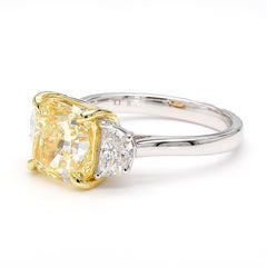 GIA Certified Natural Light Yellow Cushion Diamond 4.72 Carat TW Gold Ring