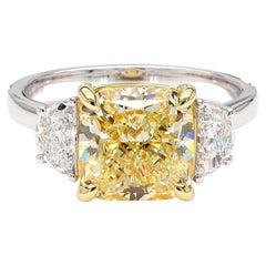 GIA Certified Natural Light Yellow Cushion Diamond 4.72 Carat TW Gold Ring