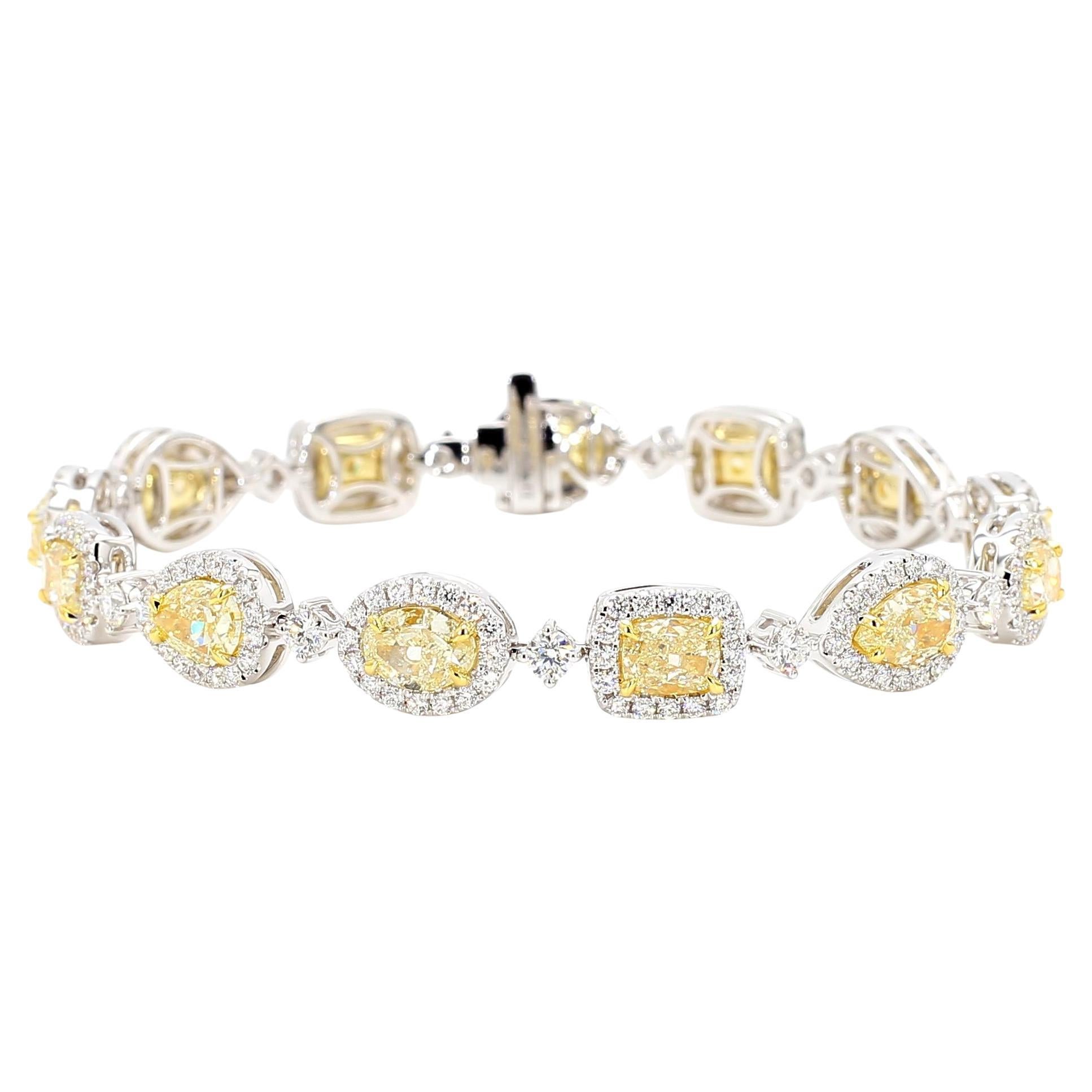 Bracciale da tennis in oro con diamante giallo chiaro naturale certificato GIA da 13,08 carati TW