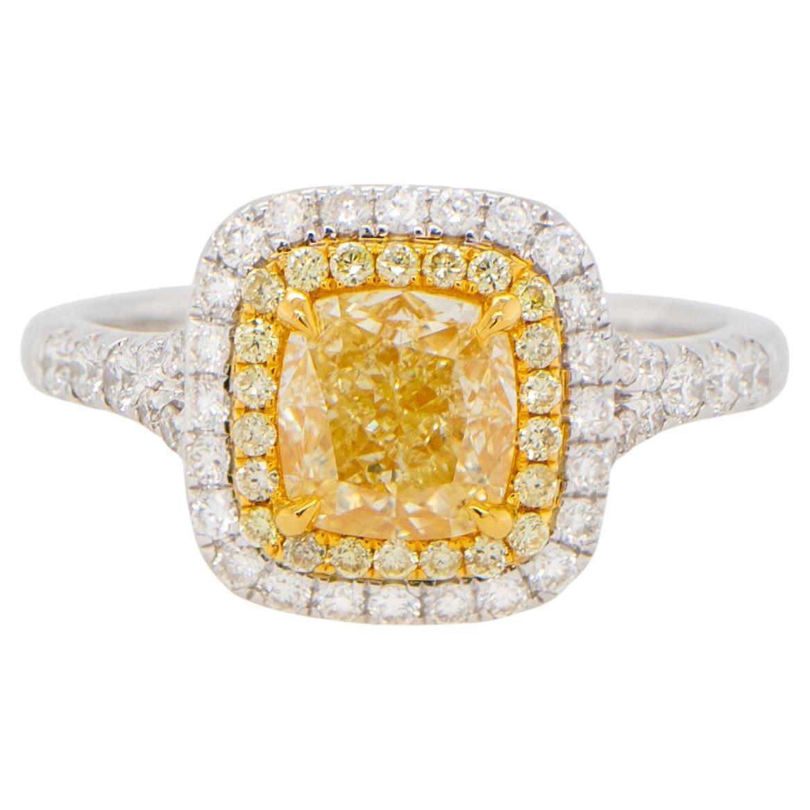 GIA Certified Natural Light Yellow Diamond Engagement Ring 1.72 Carats 18K Gold For Sale