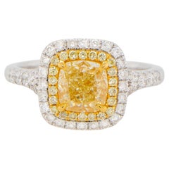 Bague de fiançailles en or 18 carats avec diamant jaune clair naturel certifié GIA de 1,72 carat