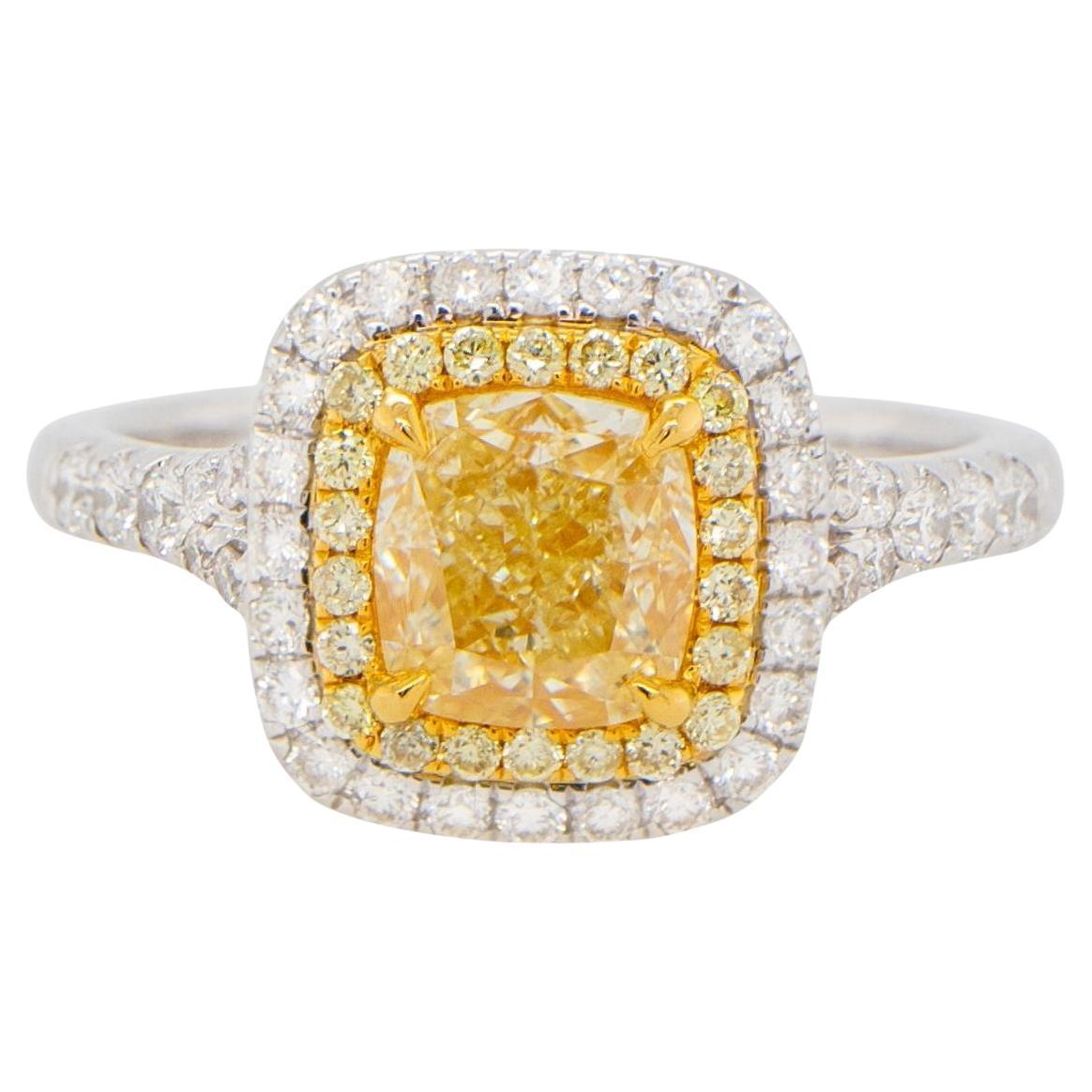 GIA Certified Natural Light Yellow Diamond Engagement Ring 1.72 Carats 18K Gold For Sale