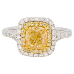 GIA Certified Natural Light Yellow Diamond Engagement Ring 1.72 Carats 18K Gold