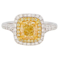 Anillo de compromiso con diamante amarillo claro natural certificado por GIA 1,72 quilates Oro de 18 quilates