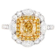 Bague de fiançailles 18 carats avec diamant jaune clair naturel certifié GIA de 2,04 carats