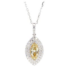 GIA Certified Natural Light Yellow Marquise Diamond 1.82 Carat TW Gold Pendant