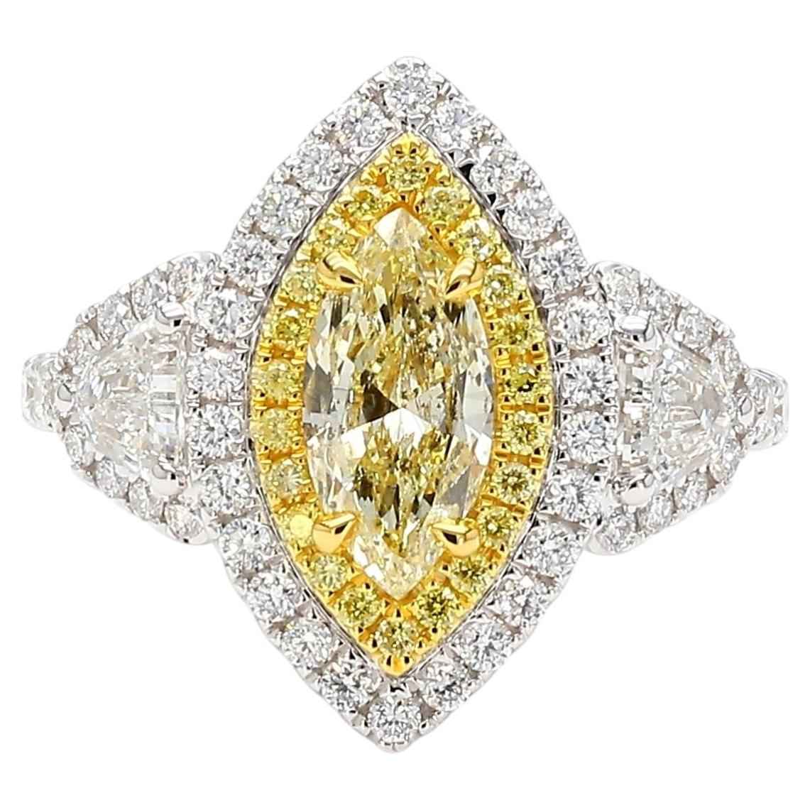 GIA Certified Natural Light Yellow Marquise Diamond 2.19 Carat TW Gold Ring