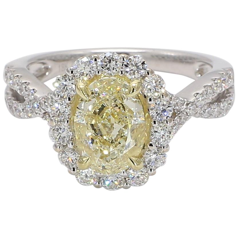 GIA Certified Natural Yellow Oval and White Diamond 2.93 Carat TW Gold Ring