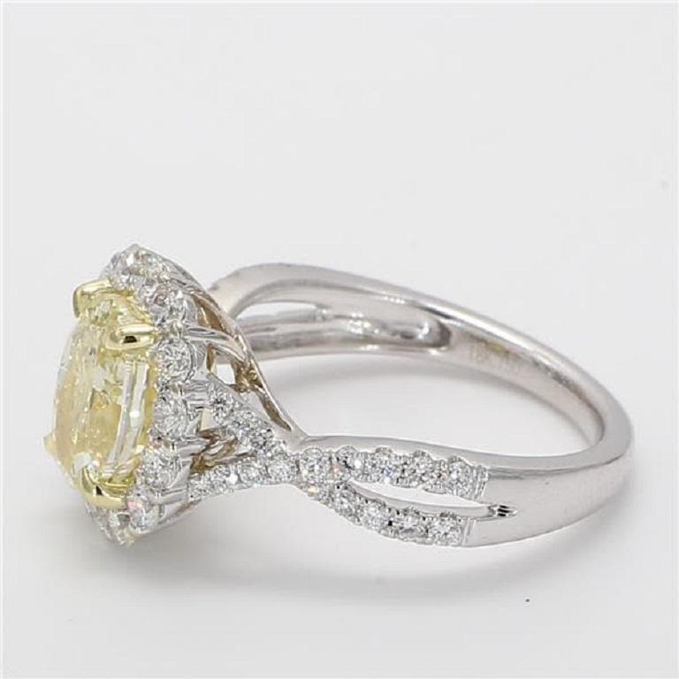 GIA certified rare oval natural yellow diamond surrounded with natural round white diamonds. This ring is designed to be in an intriguing setting. Can be used as an engagement ring or in addition to your collection of jewels. 

Total Weight: