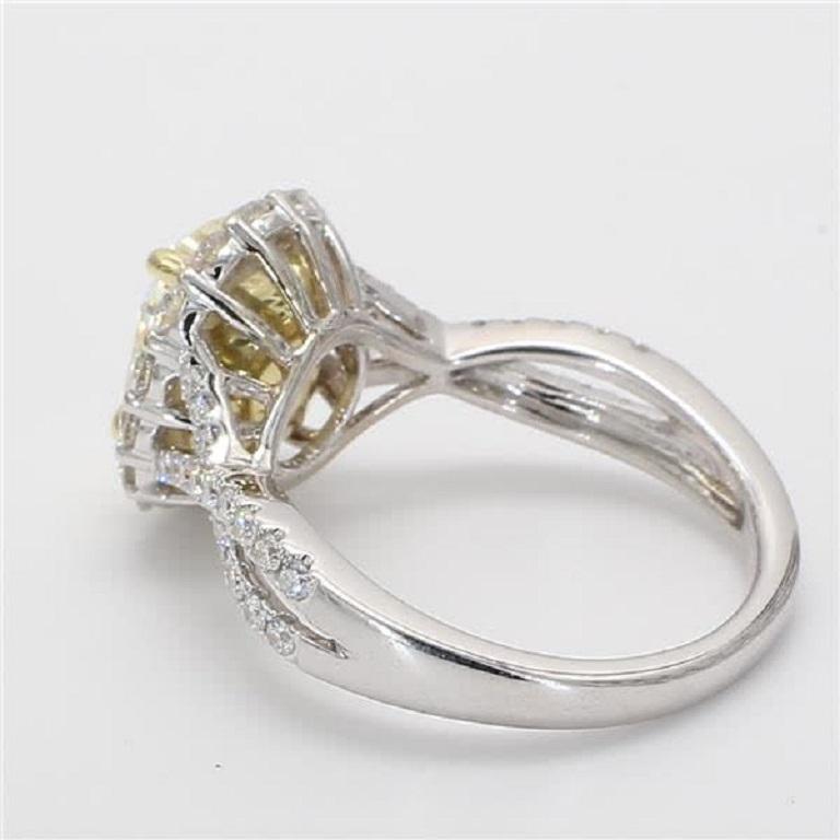 Contemporary GIA Certified Natural Yellow Oval and White Diamond 2.93 Carat TW Gold Ring