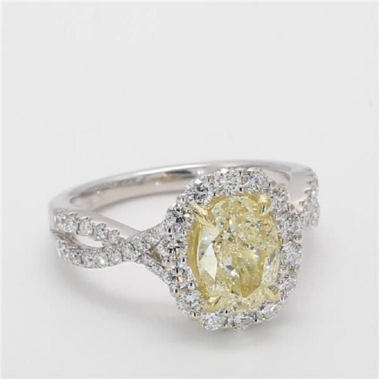 Women's GIA Certified Natural Yellow Oval and White Diamond 2.93 Carat TW Gold Ring
