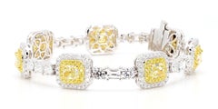 GIA Certified Natural Light Yellow Radiant Diamond 11.21 Carat TW Gold Bracelet