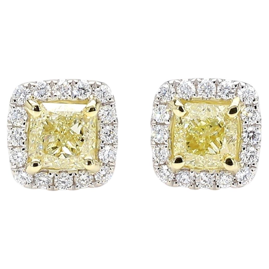 GIA-zertifizierte Ohrringe aus Gold mit naturbelassenen, hellgelben Radiant-Diamanten, 1,79 Karat Gesamtgewicht im Angebot