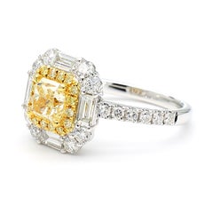 GIA Certified Natural Light Yellow Radiant Diamond 2.25 Carat TW Gold Ring