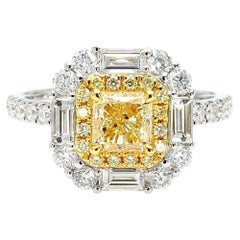 GIA Certified Natural Light Yellow Radiant Diamond 2.25 Carat TW Gold Ring