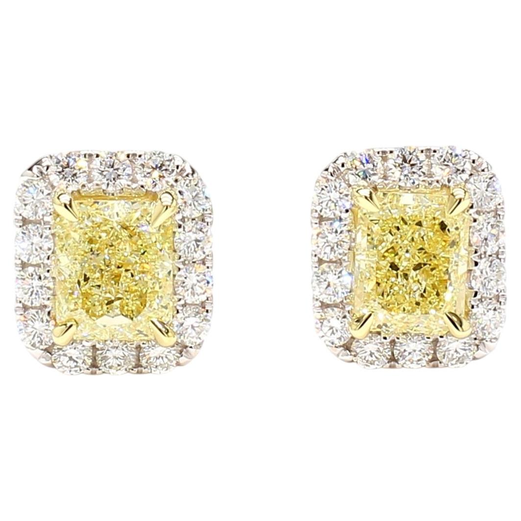 Orecchini in oro con diamanti radianti giallo chiaro naturale certificati GIA, 2,76 carati in totale