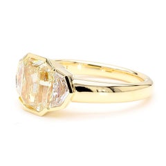 GIA Certified Natural Light Yellow Radiant Diamond 3.53 Carat TW Gold Ring