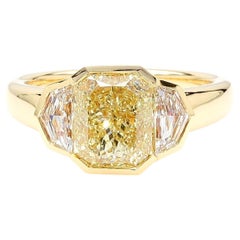 GIA Certified Natural Light Yellow Radiant Diamond 3.53 Carat TW Gold Ring