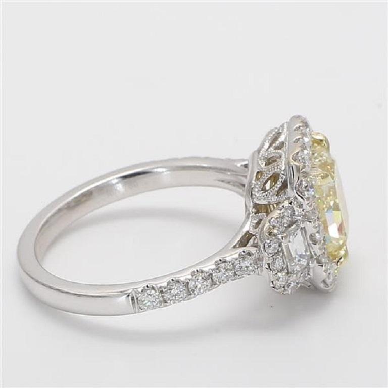 Radiant Cut GIA Certified Natural Light Yellow Radiant & White Diamond Ring 3.12ct 18k Gold