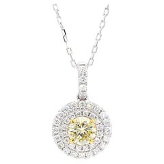 GIA Certified Natural Light Yellow Round Diamond 1.49 Carat TW Gold Pendant