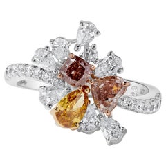 GIA Certified Nature Mix Fancy Color Diamond Anello da cocktail in oro da 2.12 carati TW