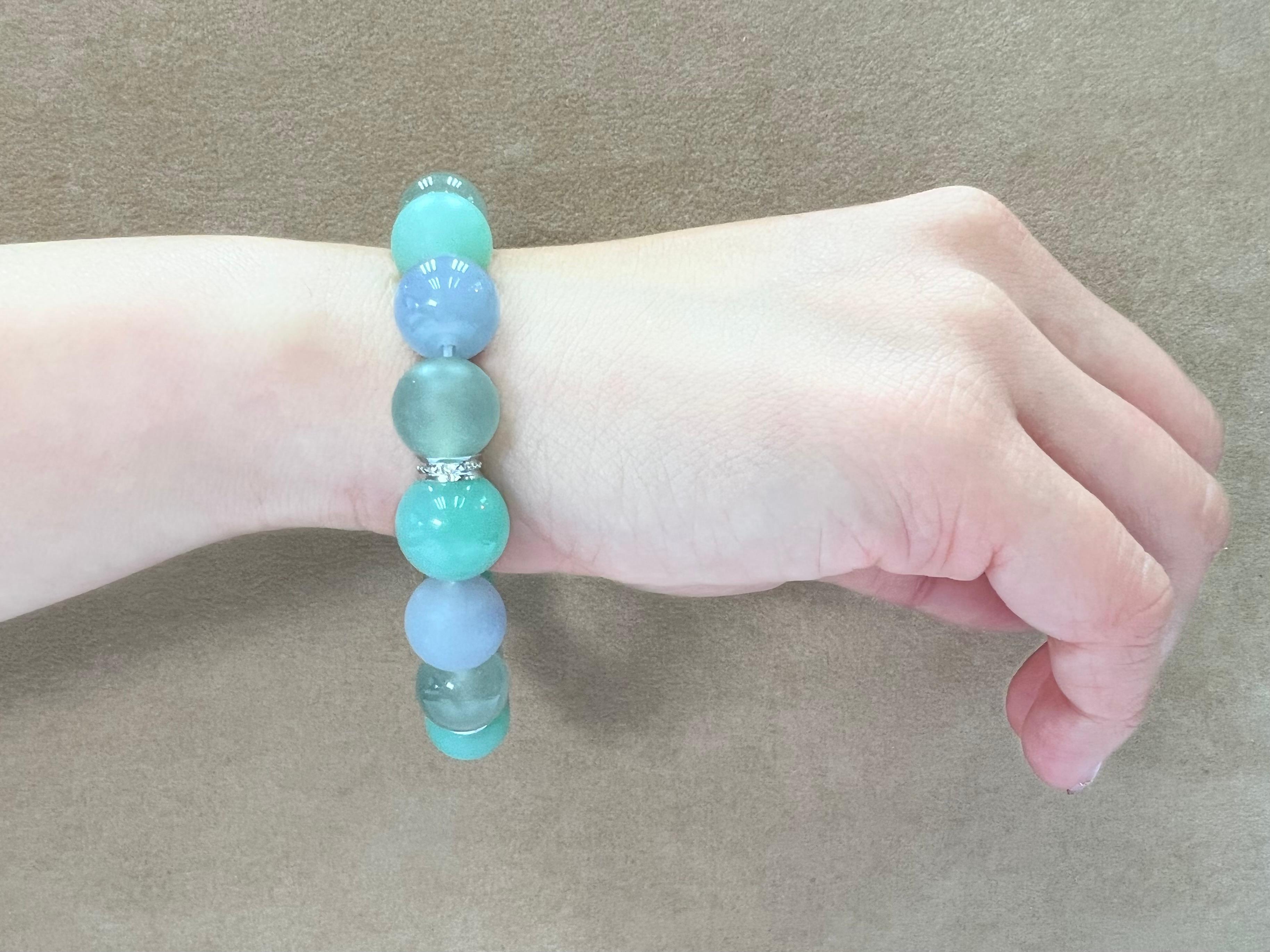 GIA Certified Natural Multi-Colored Jadeite Icy Jade Bead & Diamond Bracelet For Sale 3