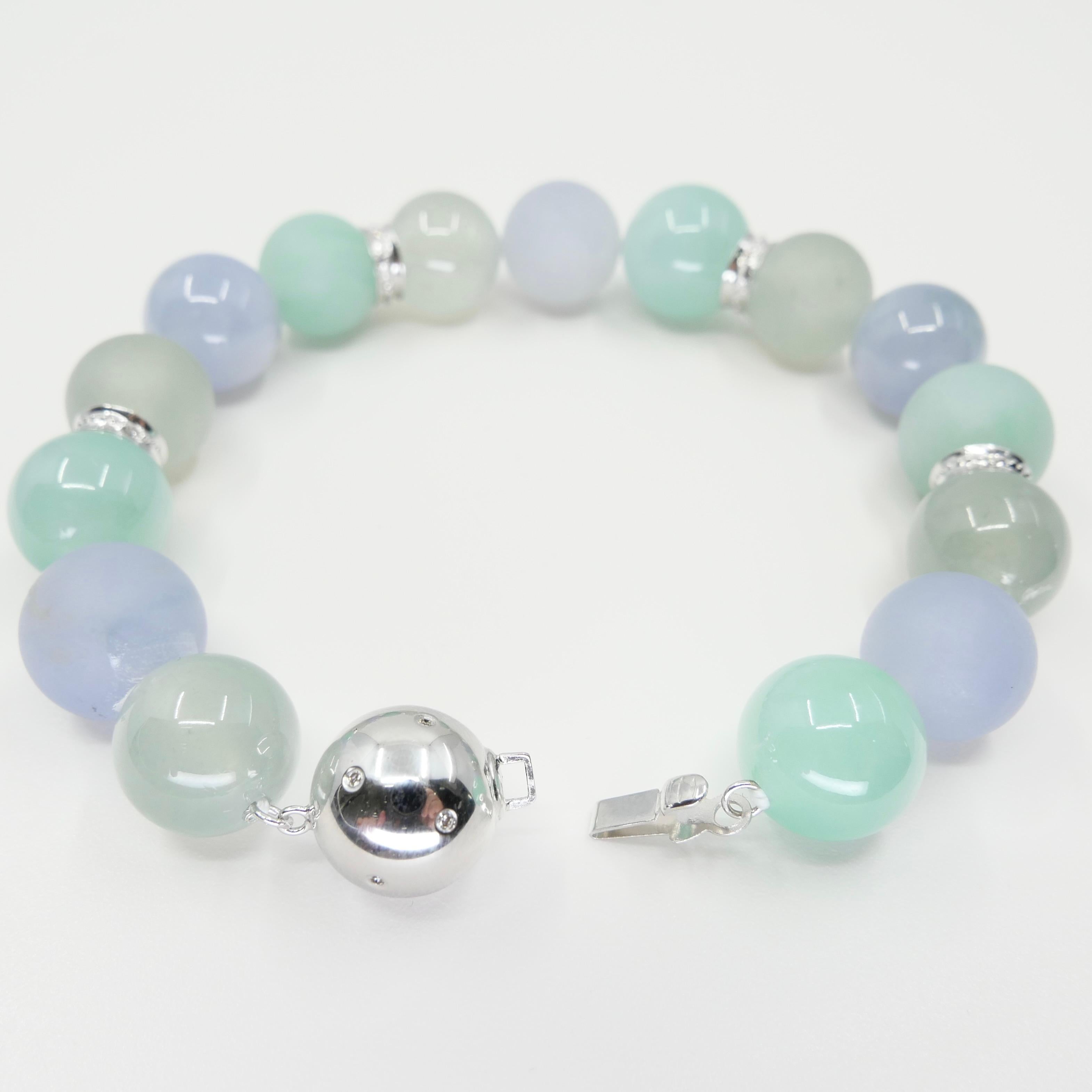 GIA-zertifizierte natürliche mehrfarbige Jadeit Icy Jade Perlen & Diamant-Armband im Zustand „Neu“ im Angebot in Hong Kong, HK