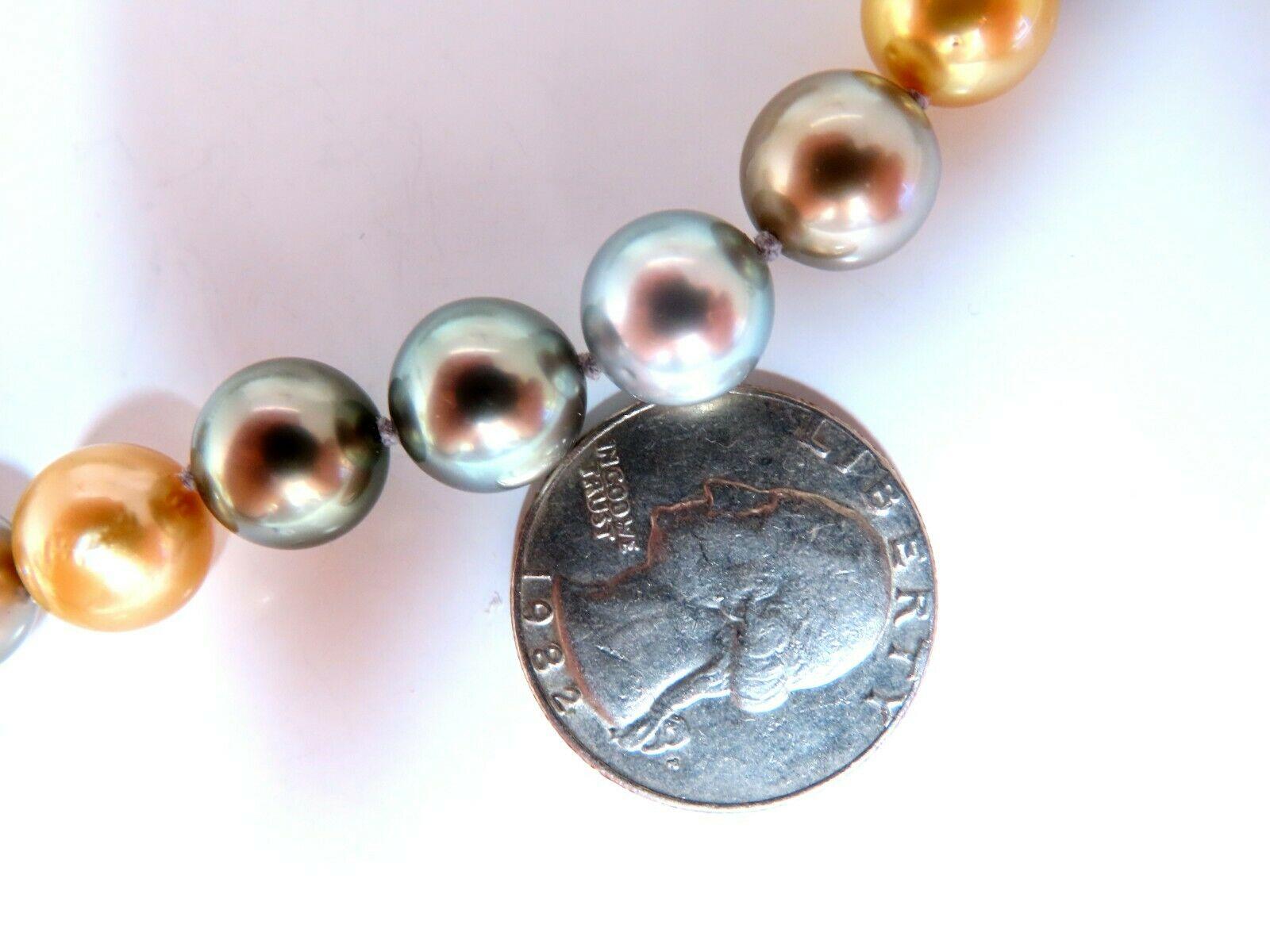 Taglio ovale GIA Certified Natural Multicolor Tahitian Saltwater Pearls Collana 14k in vendita