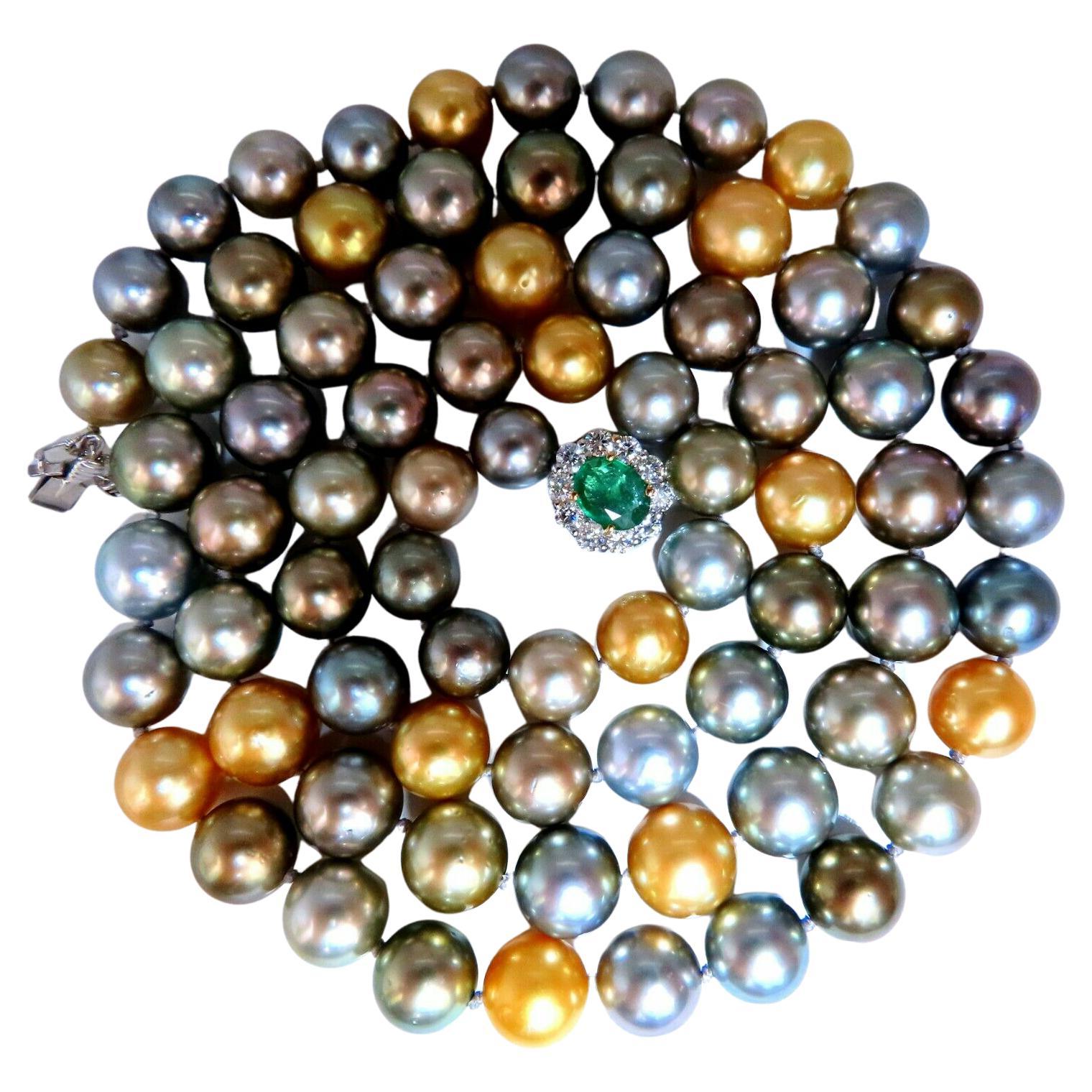 GIA Certified Natural Multicolor Tahitian Saltwater Pearls Necklace 14k For Sale