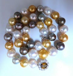 GIA Certified Natural Multicolor Tahitian Saltwater Pearls Necklace 11.7m 14k*