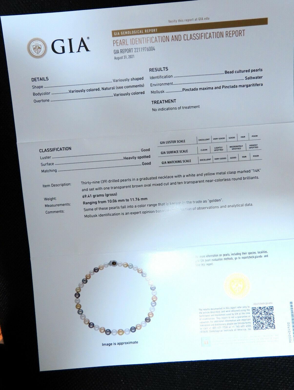 Collier de perles d'eau salée multicolores naturelles de Tahiti 14 carats certifiées par le GIA Unisexe en vente