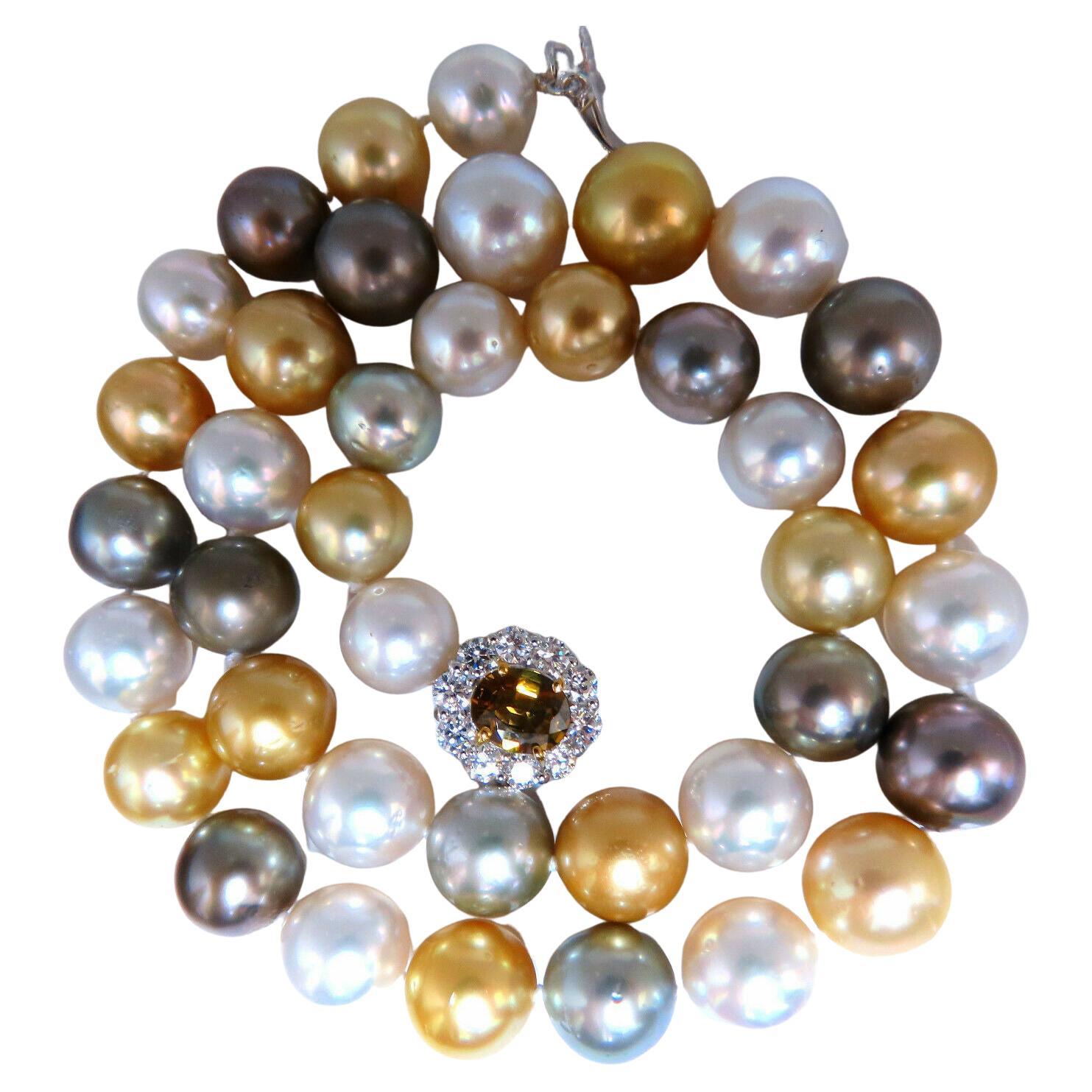 GIA Certified Natural Multicolor Tahitian Saltwater Pearls Necklace 14k For Sale
