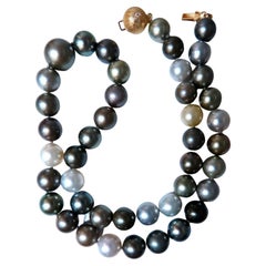 GIA Certified Natural Multicolor Tahitian Saltwater Pearls Necklace 12.7m 14k*