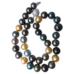 GIA Certified Natural Multicolor Tahitian Saltwater Pearls Necklace 13.5m 14k