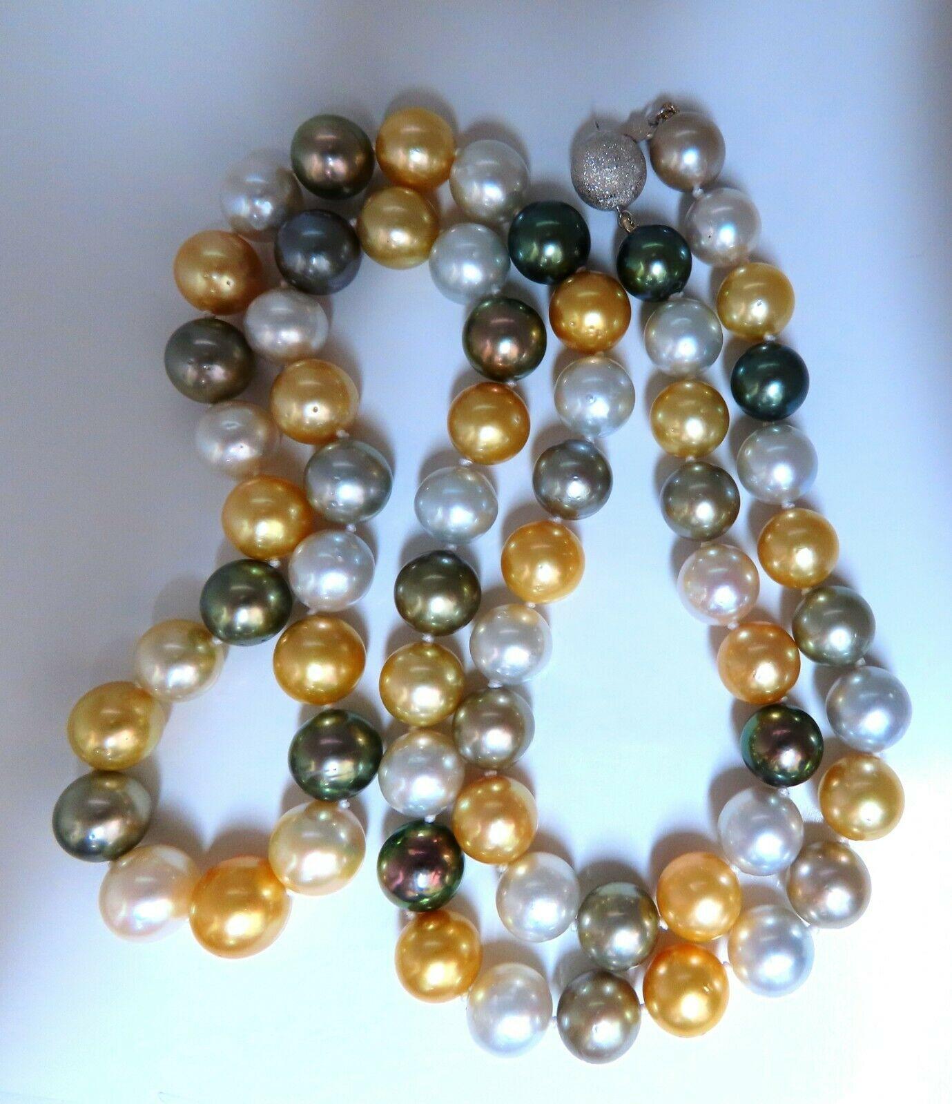 GIA Certified Natural Multicolor Tahitian Saltwater Pearls Necklace 14.46m 14k For Sale 1