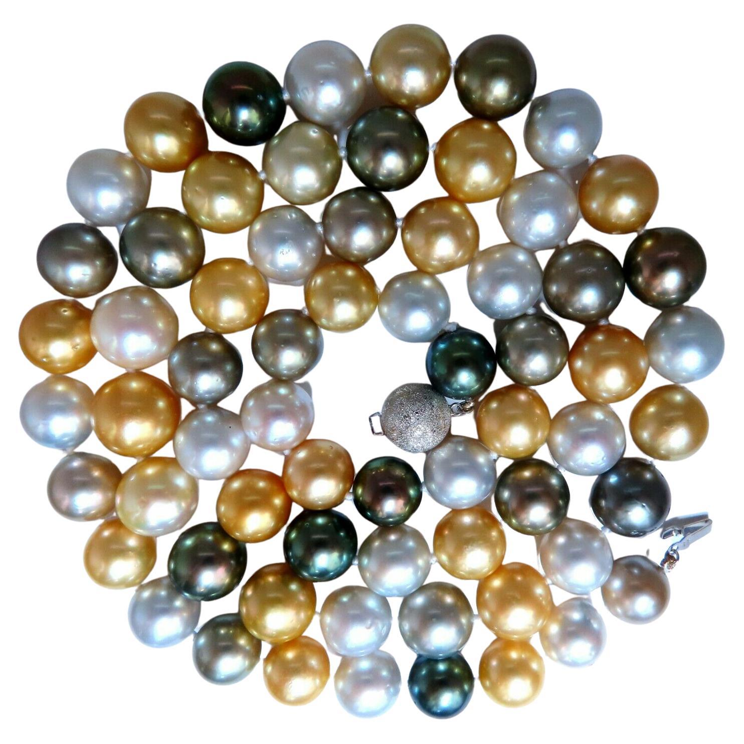 GIA Certified Natural Multicolor Tahitian Saltwater Pearls Necklace 14.46m 14k For Sale