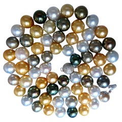 GIA Certified Natural Multicolor Tahitian Saltwater Pearls Necklace 14.46m 14k