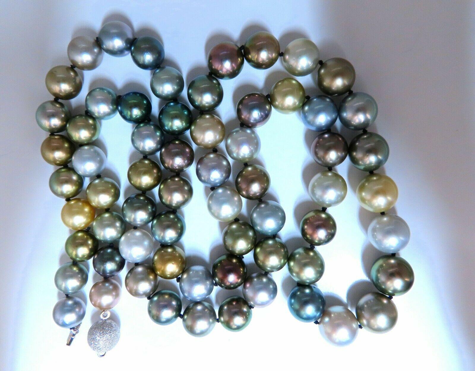 Women's or Men's GIA Certified Natural Multicolor Tahitian Saltwater Pearls Necklace 14k For Sale