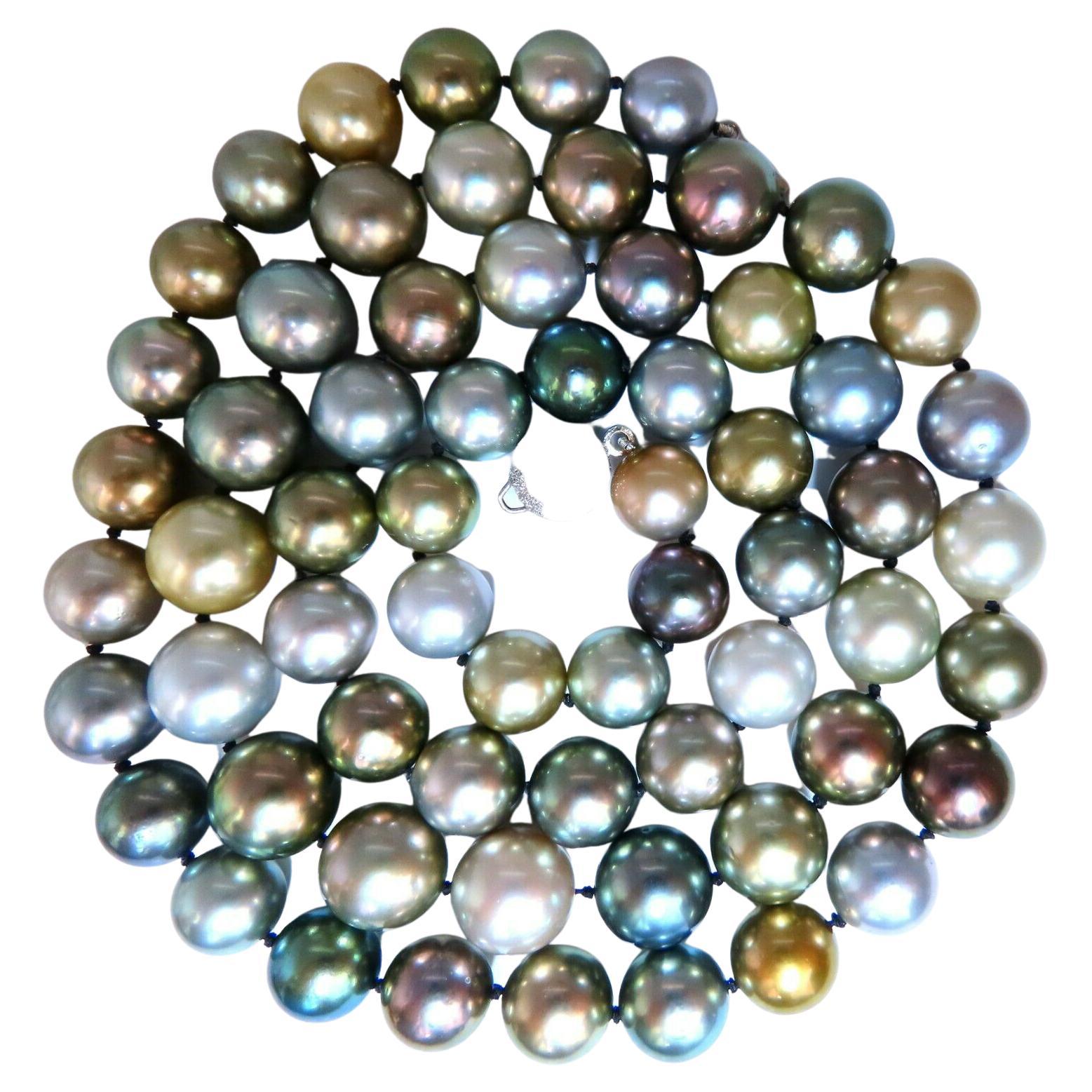 GIA Certified Natural Multicolor Tahitian Saltwater Pearls Necklace 14k For Sale