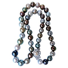 GIA Certified Natural Multicolor Tahitian Saltwater Pearls Necklace 14k*
