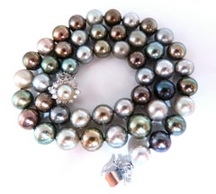 GIA Certified Natural Multicolor Tahitian Saltwater Pearls Necklace 14k