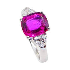 GIA Certified Natural Neon Vivid Pink No Heat Sapphire & Diamond Engagement Ring