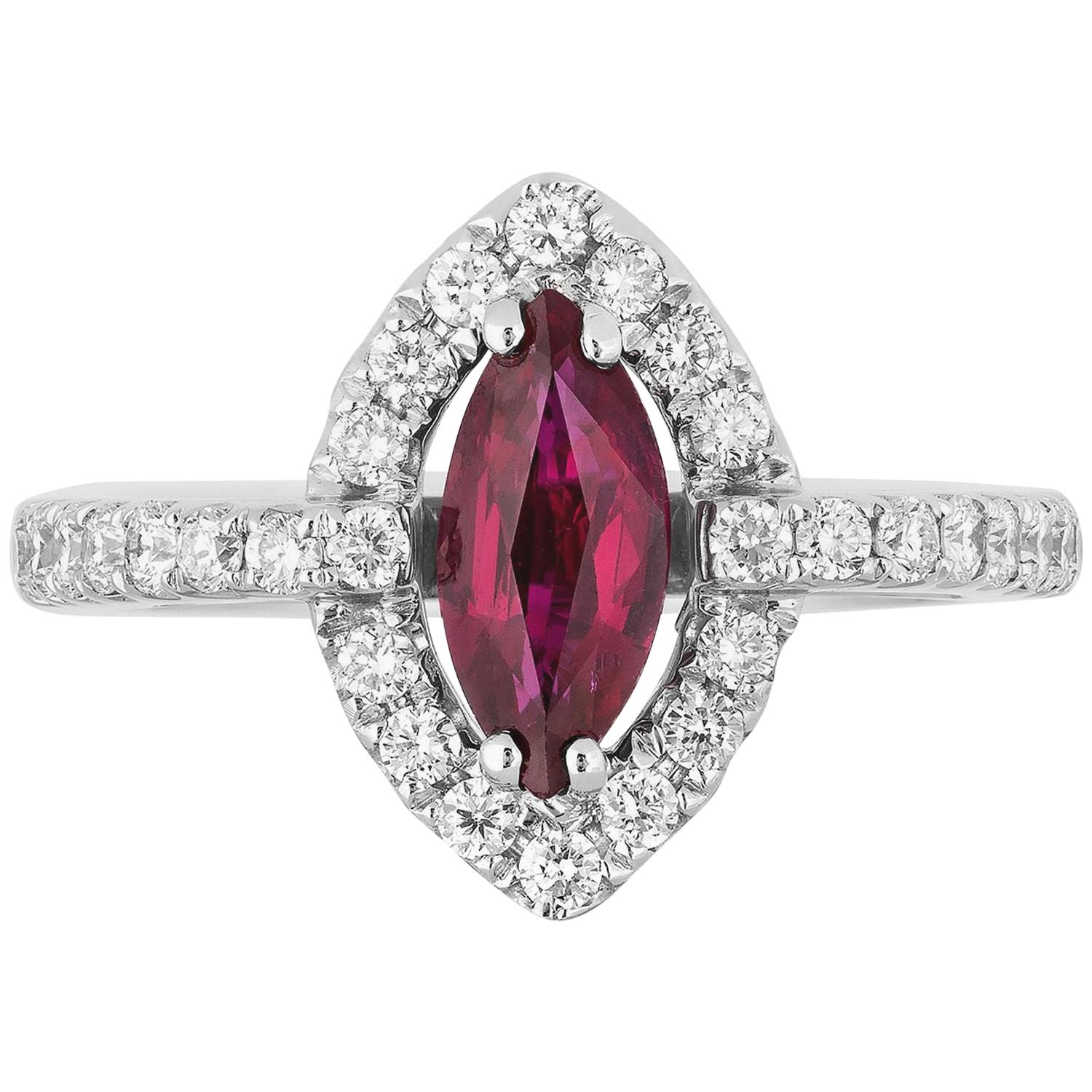 GIA Certified Natural No Heat 1.01 Carat Ruby Diamond Cocktail Ring For Sale