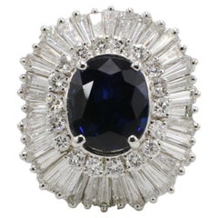 GIA Certified Natural No Heat Blue Sapphire & Diamond Ballerina Ring Pendant