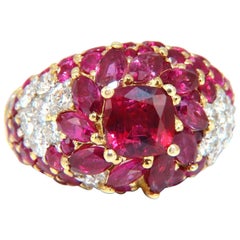 GIA Certified Natural No Heat Red Ruby Diamond Ring 14Kt Domed Raised Cluster