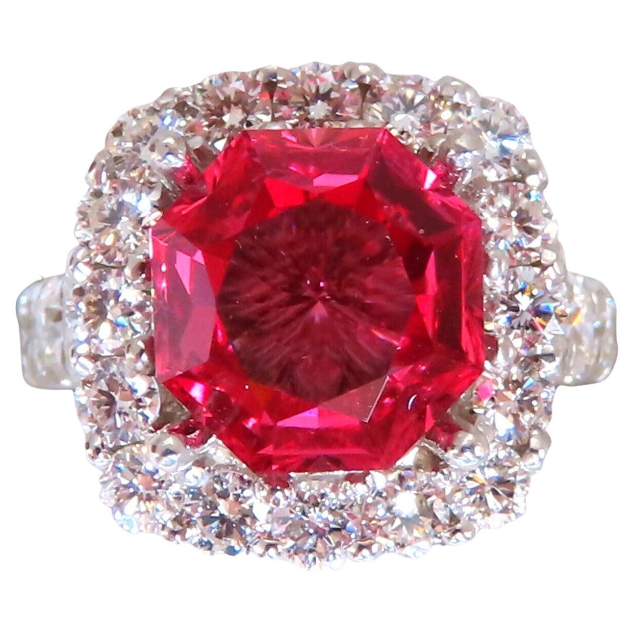 GIA Certified Natural No Heat Spinel 3.86ct Diamonds Cluster Ring 14Kt*