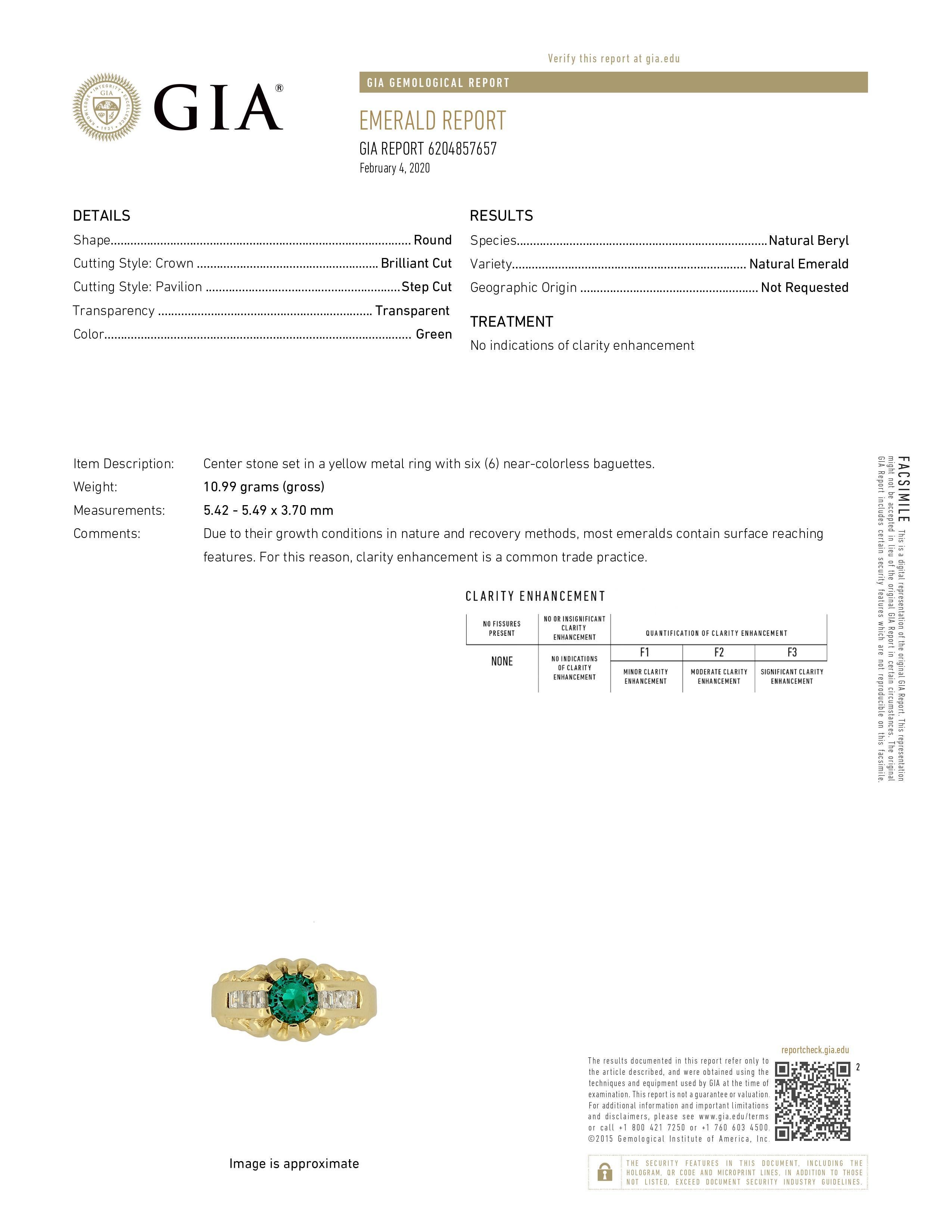 Round Cut GIA Certified Natural Non Enhancement Green Emerald Men's Ring 18 Karat For Sale