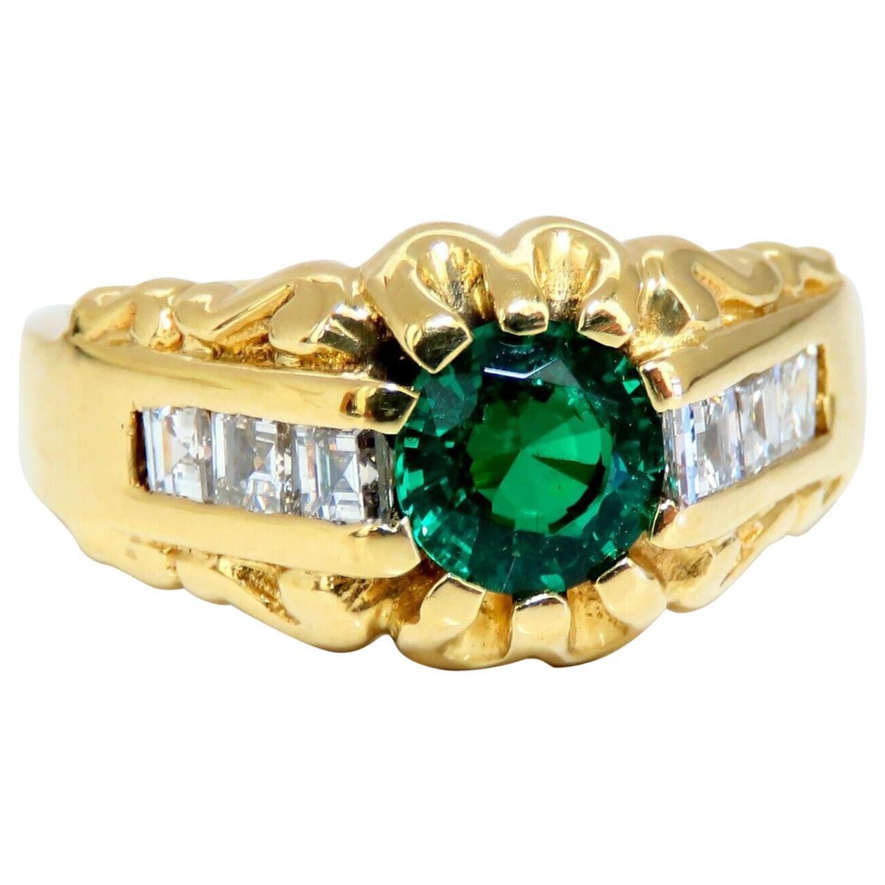 GIA Certified Natural Non Enhancement Green Emerald Men's Ring 18 Karat For Sale